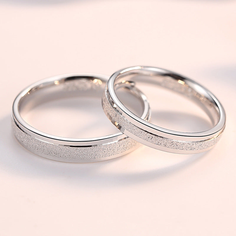 Women's & Men's Sier Frosted Scale Couple Inner Arc Rings