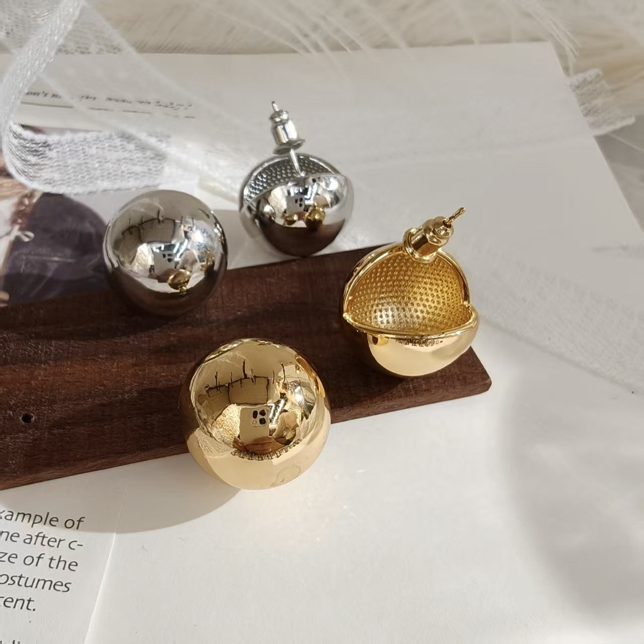 Ji Xu Sier Metal Ball Retro Easy Matching Summer Simple Earrings