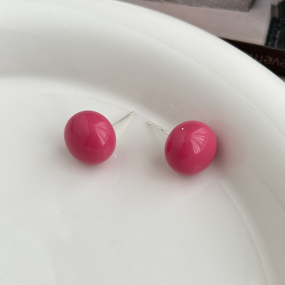 Sier Needle Dopamine Color Candy Ball Ear Female Fashionable Stud Earrings