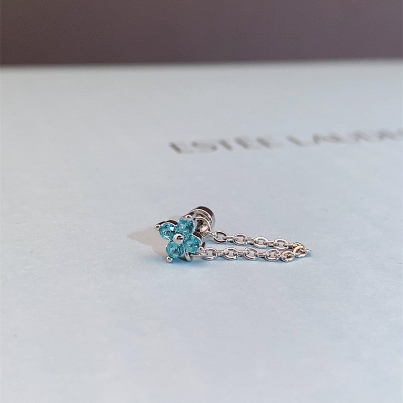 Women's Pa Green Zirconium Umbilicaria Bone Nail Collection Zircon Four-leaf Flower Stud Earrings