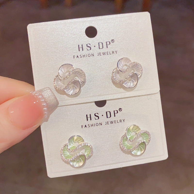 Sier Plating Exquisite Fashion Zircon Thin Coating Petal Female Earrings