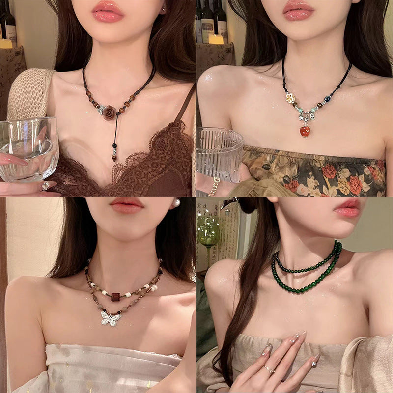 Women's Zen Retro Braided Rope Ethnic Style Niche Design Tassel Beaded Necklaces