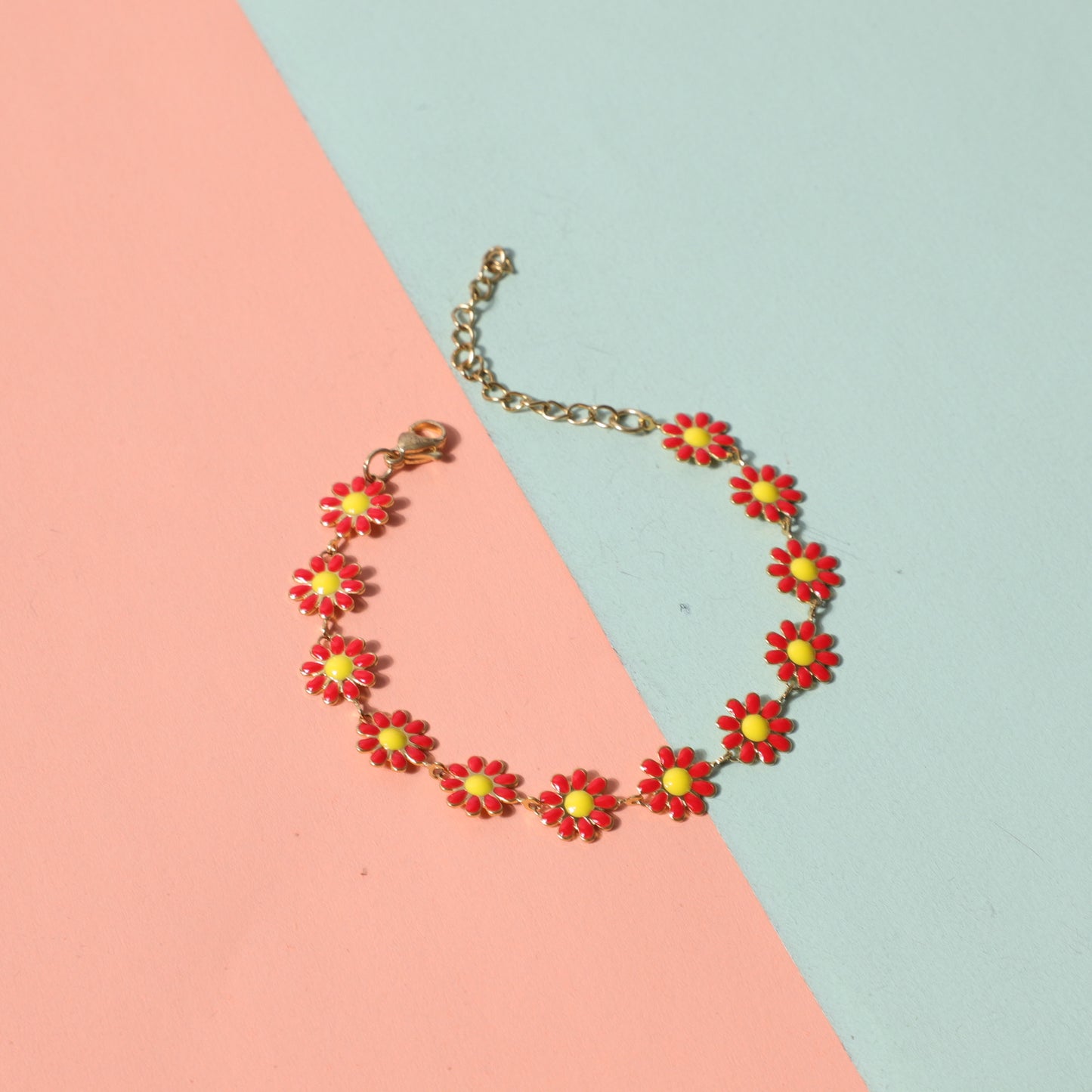 Sunflower Gold Daisy Oil Dripping Stainless Steel Adjustable Girlish Style Bracelet