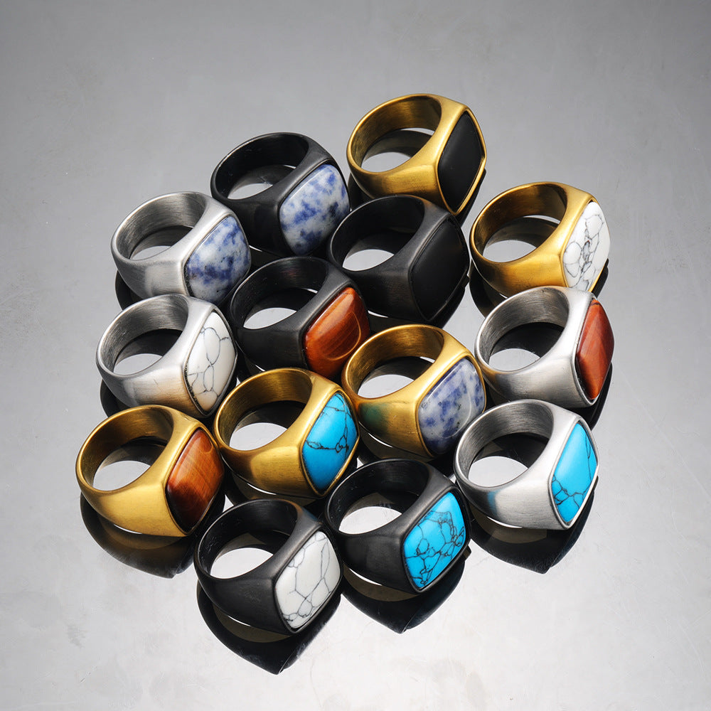 Men's Titanium Steel Retro Trendy Textured Natural Rings