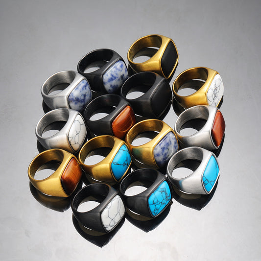 Men's Titanium Steel Retro Trendy Textured Natural Rings