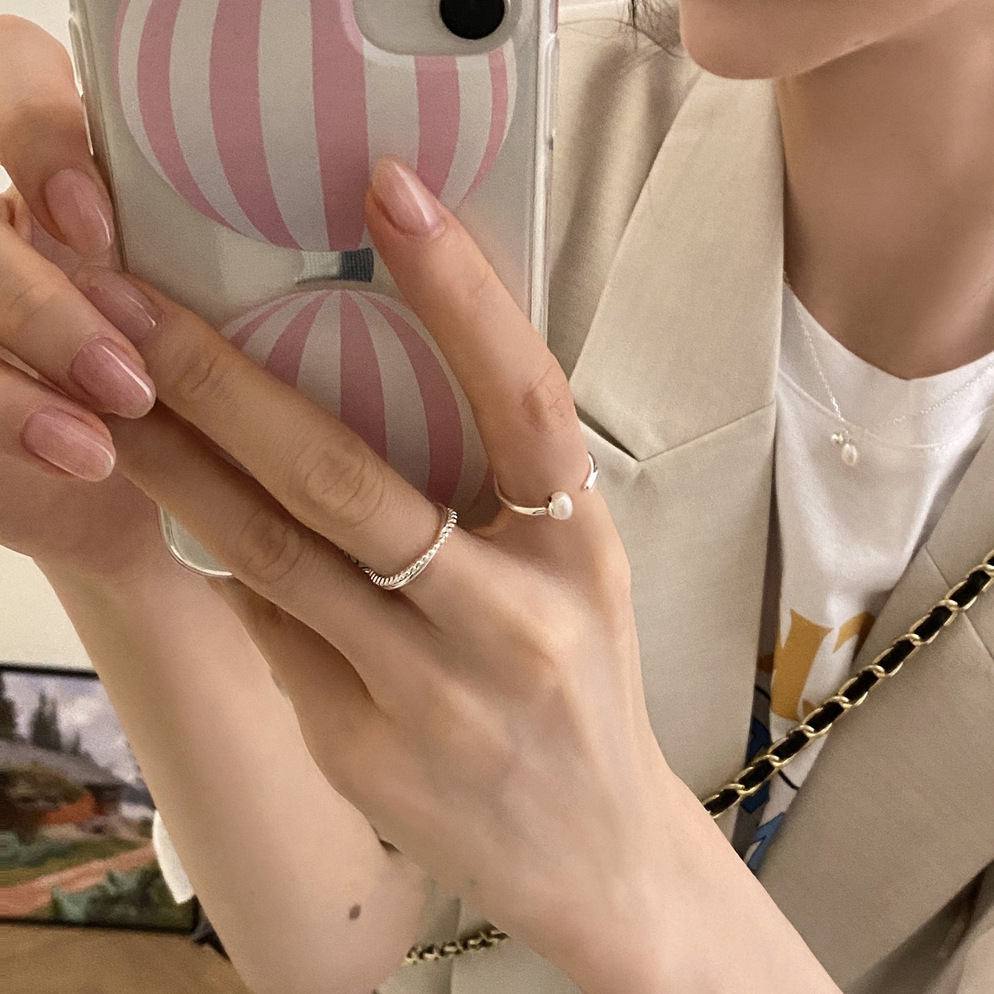 Minimalist Pearl Opening Thin Female Fashion Design Sense Simple Rings