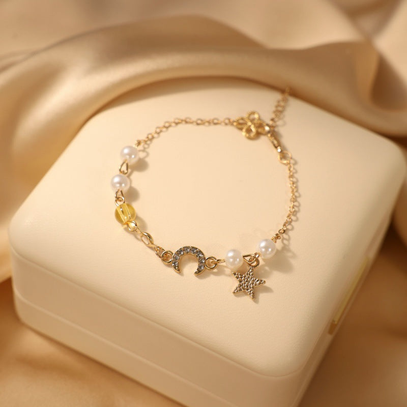 Women's & Men's Fresh Imitation Crystal Bead Good-looking Tassel Woven Hand Strap Bracelets