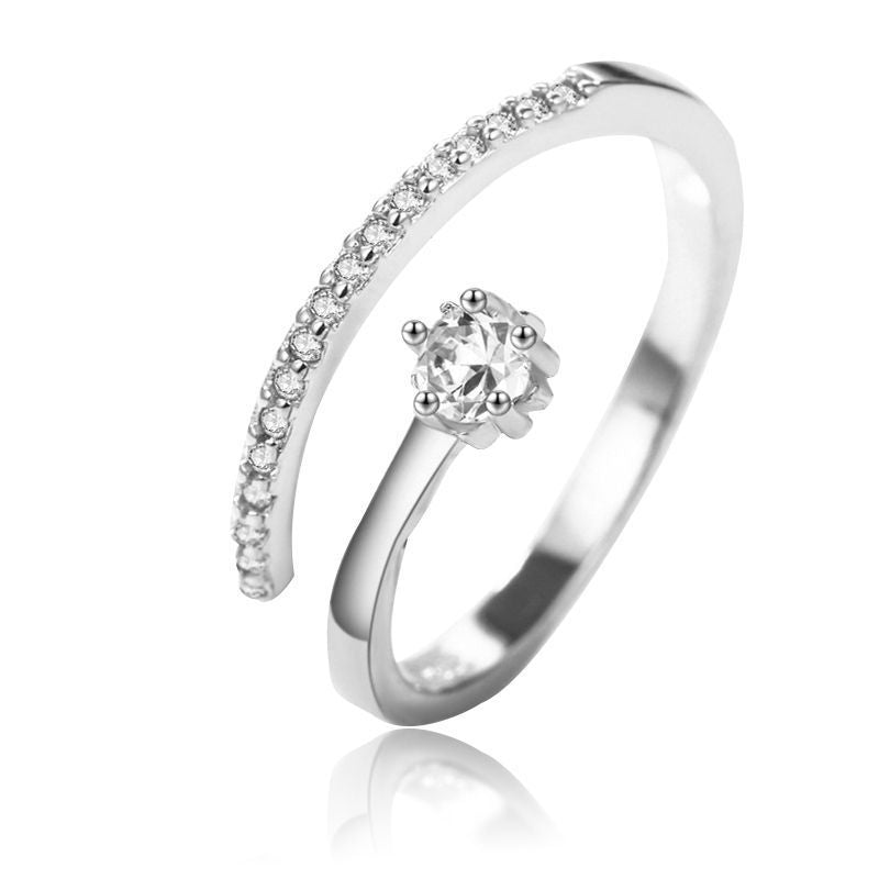 Fashion Sweet Elegance Simple Leaves With Diamonds Love Heart-shaped Personality Ring