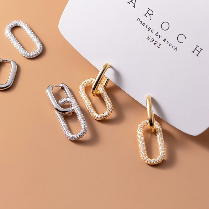 Light Luxury Full Diamond Oval Clip Double Female Rings
