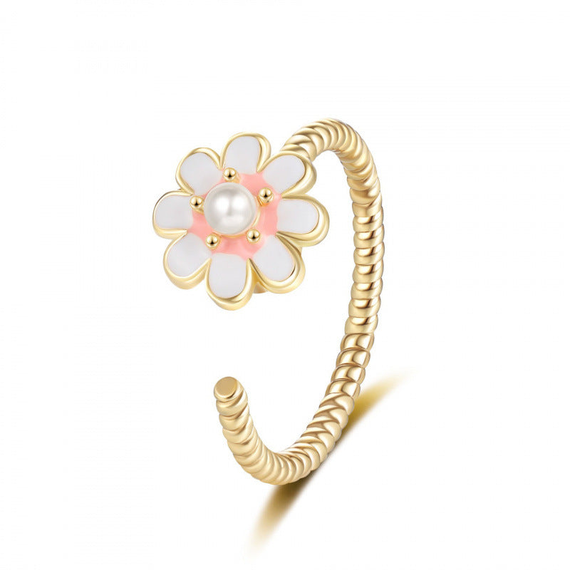 Women's Little Daisy Fashion Rotatable Glaze Flowers Switchable Index Rings
