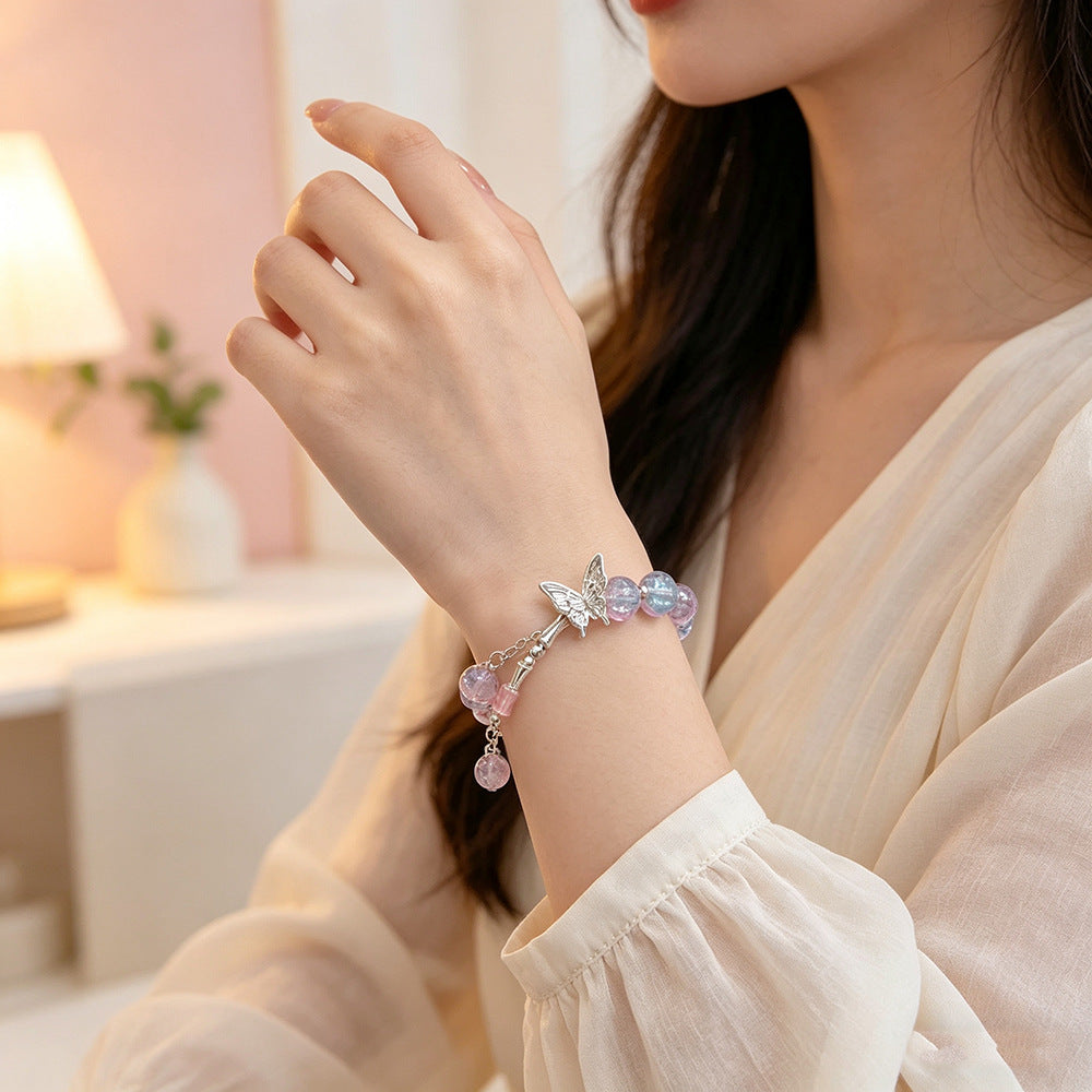 Transparent Bamboo Glazed Female Butterfly Floral High-grade Live Broadcast Scenic Bracelet