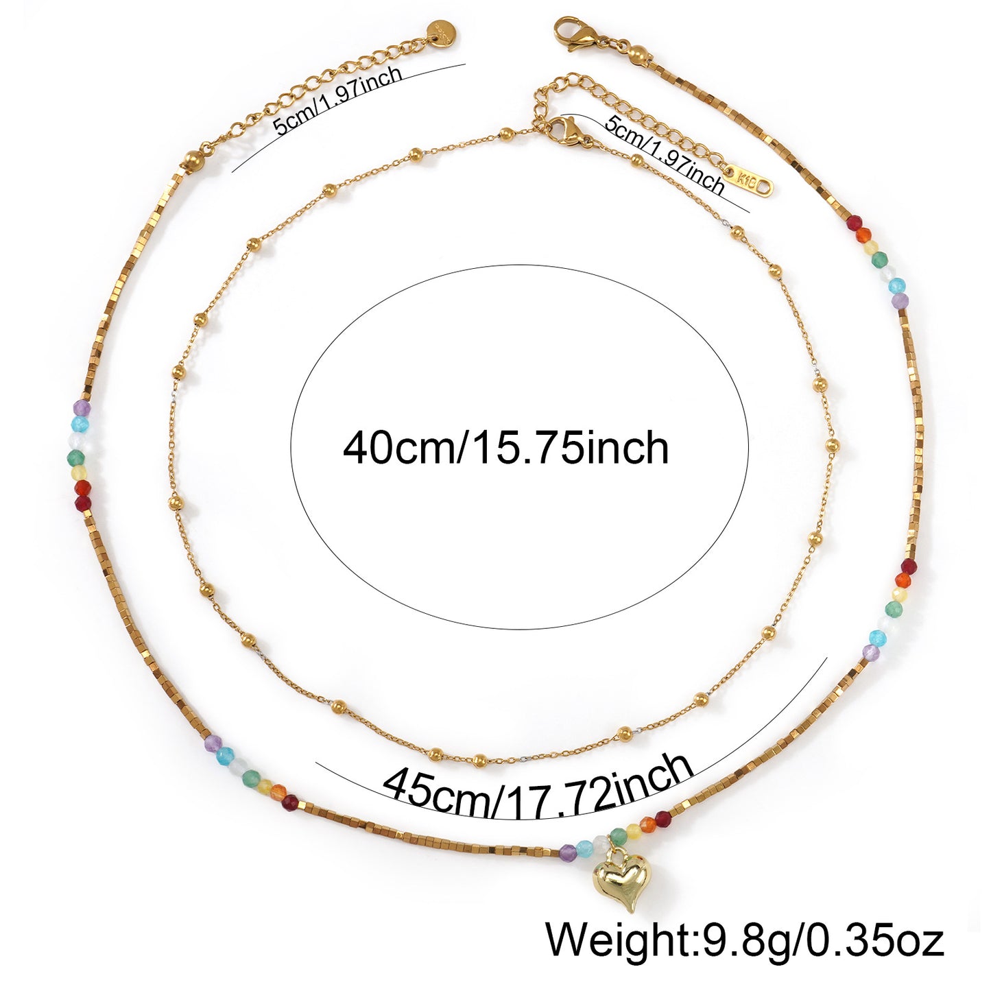 Beaded Double Layer Twin Vacation Style Metal Chain Love Necklaces