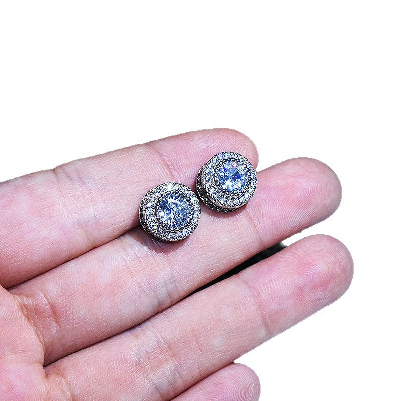 Women's Carbon Rhinestone Ear Full Diamond Bezel Setting Eight Hearts Arrows Stud Earrings