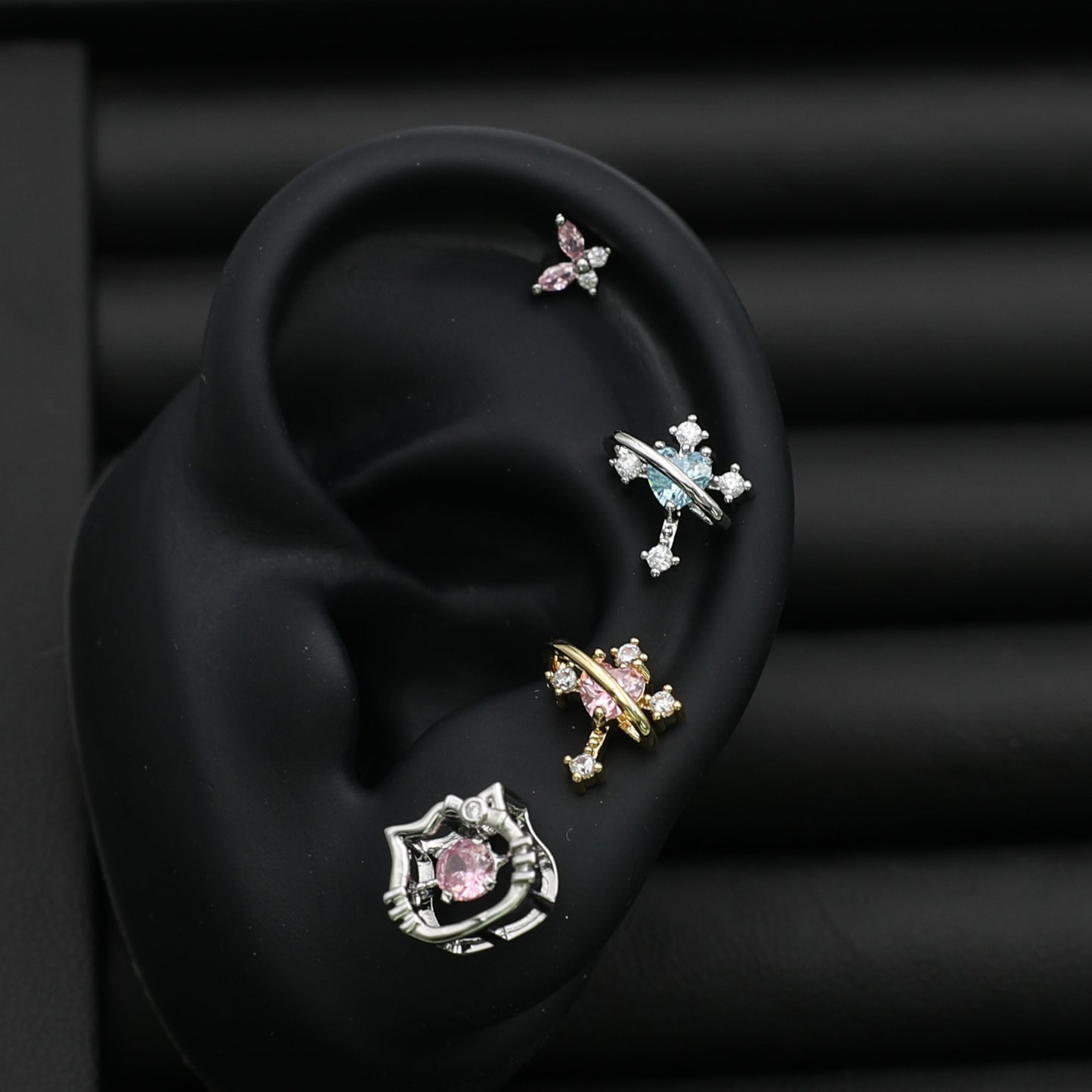 Heart Star Rail Cross Ear Bone Earrings