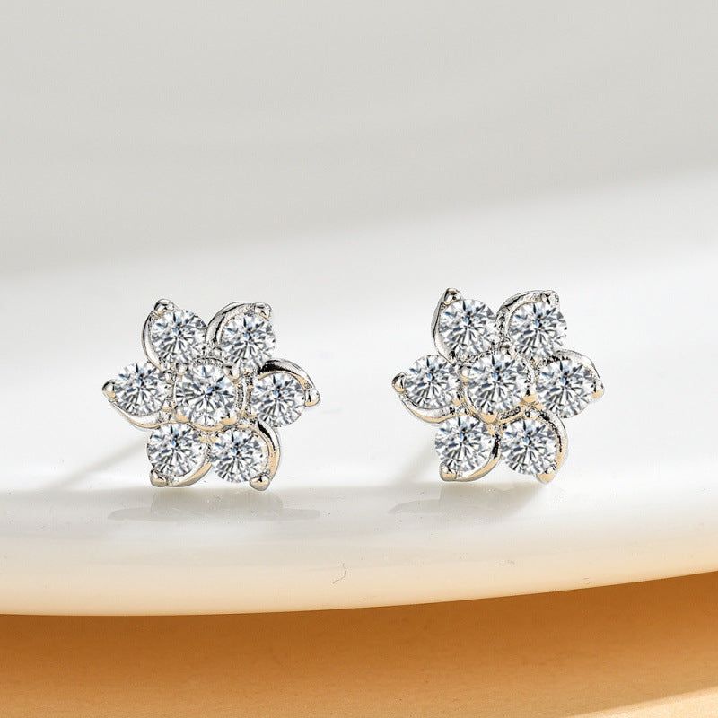 Zircon Sier Needle Love Moissanite Simulation Geometric Earrings
