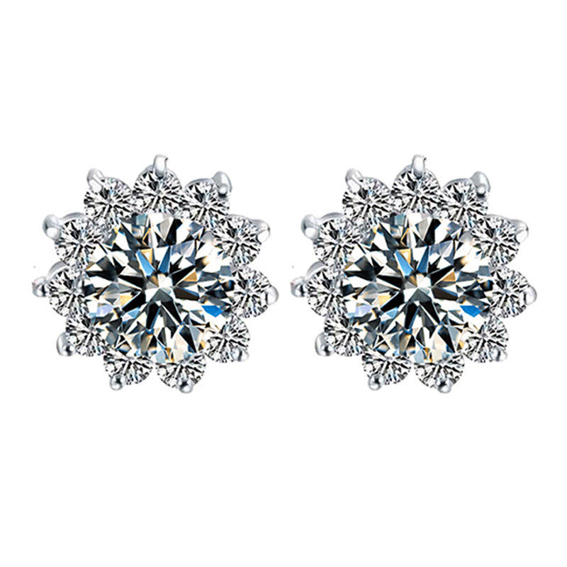Women's Snowflake Pink Diamond Zircon Fashion Sunflower Stud Earrings
