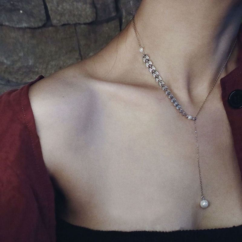 Ornament Simple Wheat Imitation Pearl Tassel Necklaces