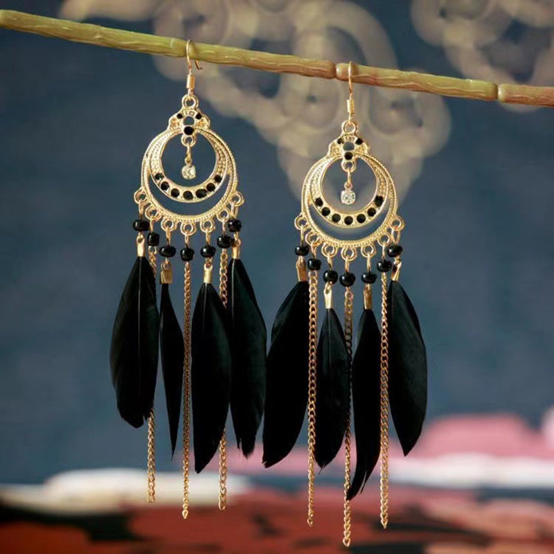 Yunnan Travel Long Vacation Temperament Feather Earrings