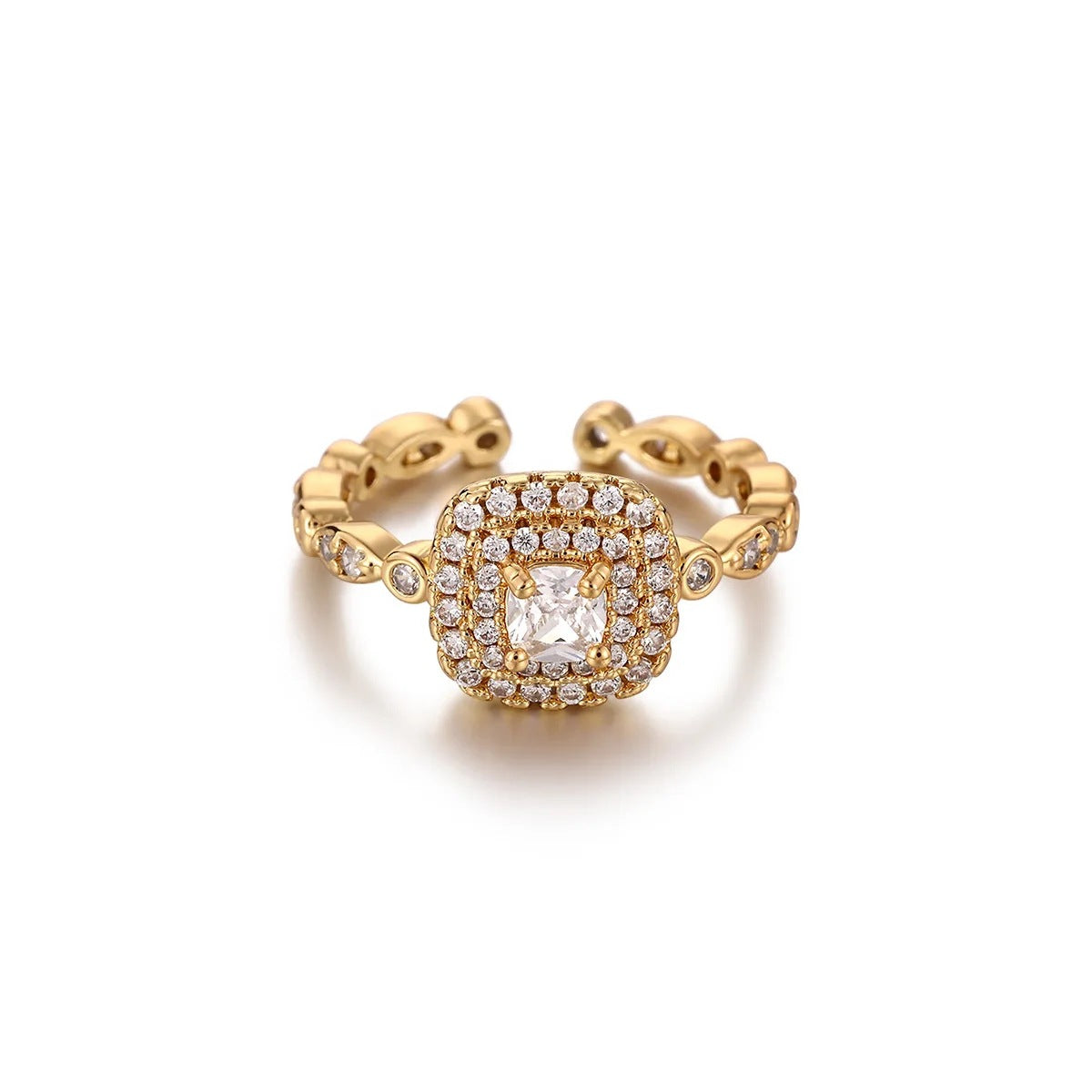 Luxury Geometric Inlaid Zircon Open Niche Trendy Ring