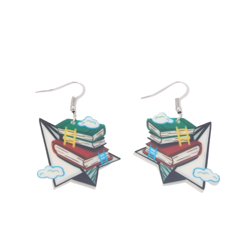 Environmentally Friendly Acrylic Personalized School Opening Paper Plane Books Earrings