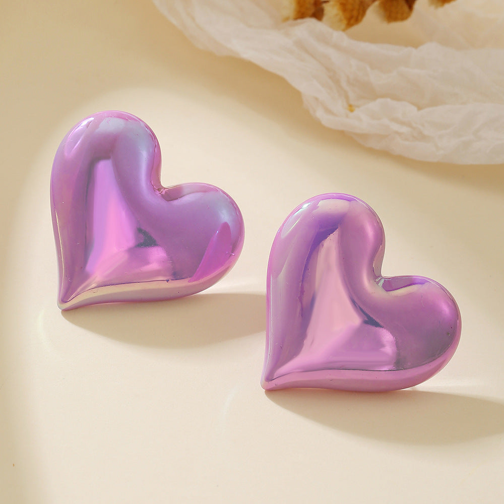 Women's Color Crooked Love Heart Casual Sweet Earrings