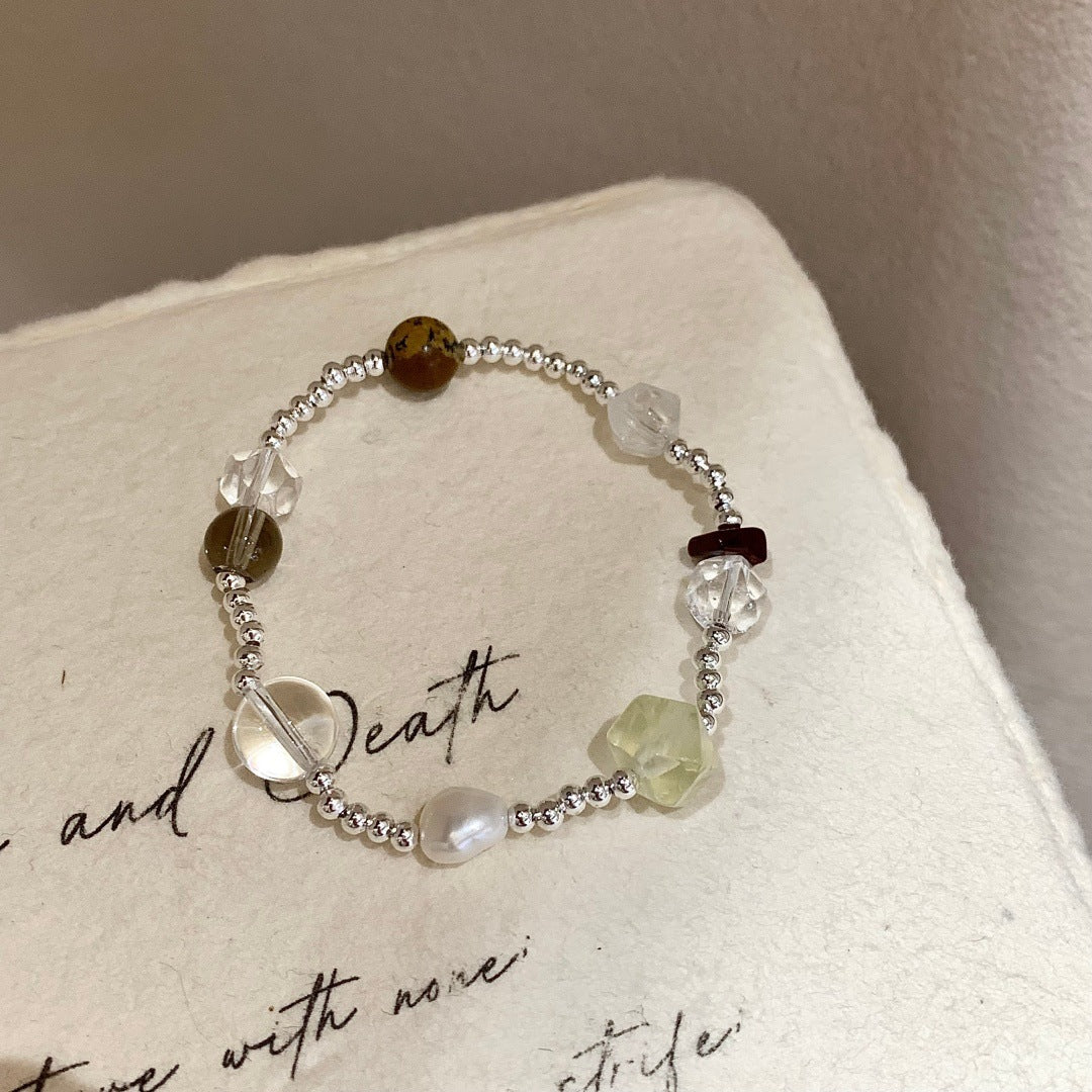 Stretch Natural Stone Crystal Korean Freshwater Pearl Bracelet