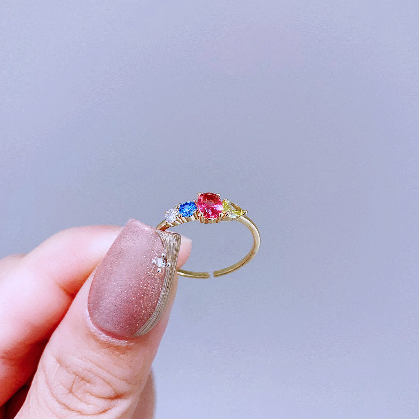 Light Luxury Minority Design Colorful Gemstone Rings