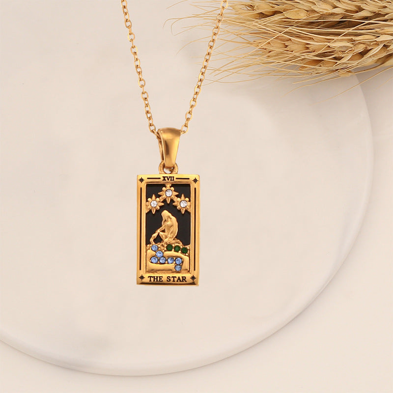 Real Gold Vintage Tarot With Diamond Dripping Necklace