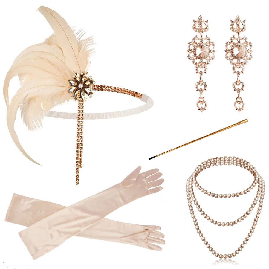 Yellow Feather Tassel Hair Band Masquerade Party Temperament Jewelry Set