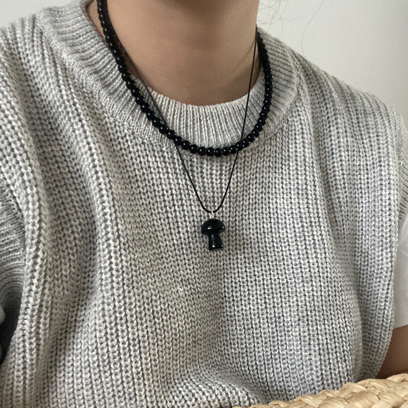 Women's Style Cute Mushroom Black Rope Simple Elegant Necklaces