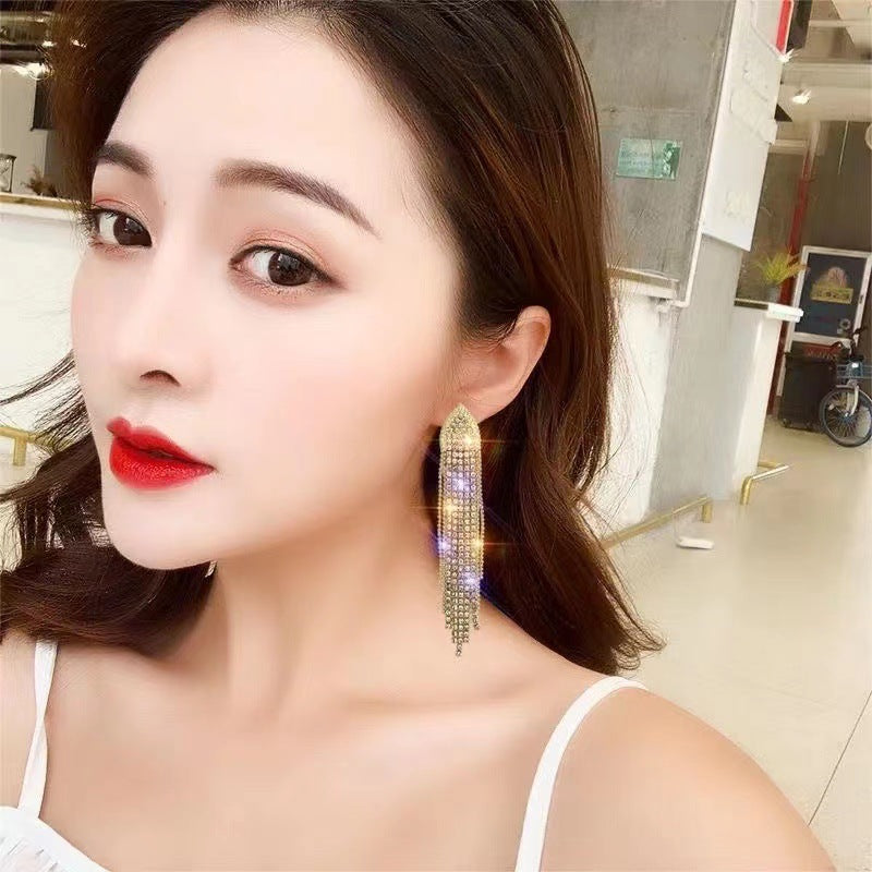 Zircon Triangle Tassel Light Luxury High-grade Long Ear Line