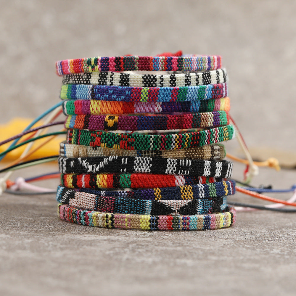 Colorful Bohemian Style Cotton Linen Fabric Woven Simple Carrying Bracelet