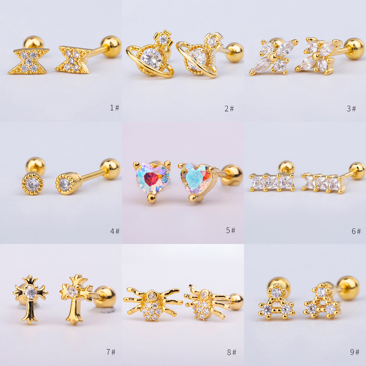 Titanium Steel Ear Bone Spider Cross Screw Earrings