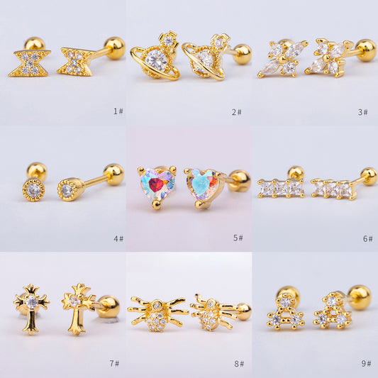 Titanium Steel Ear Bone Spider Cross Screw Earrings