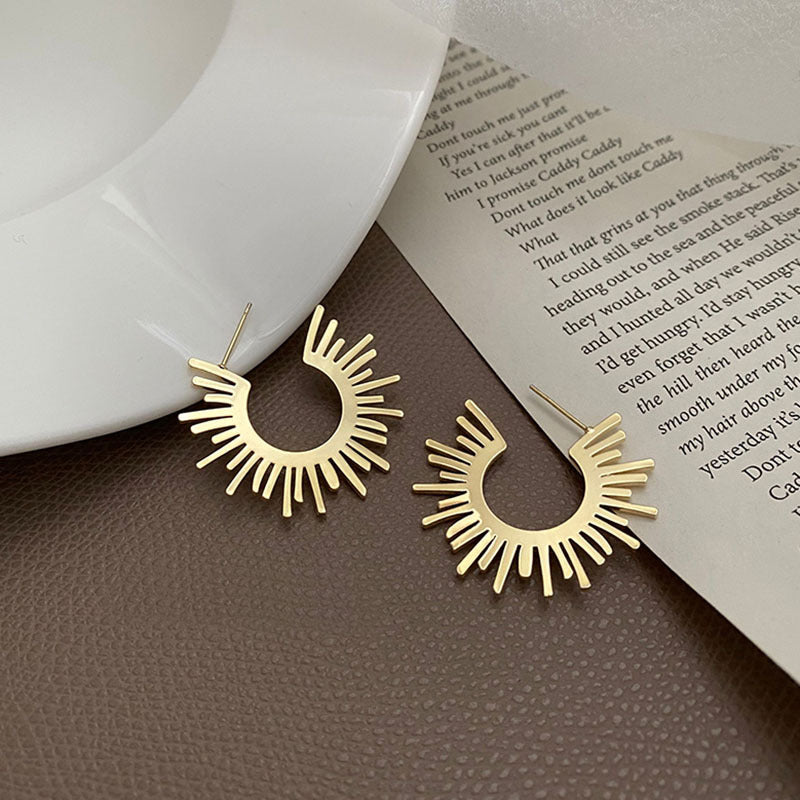 Women's Fan-shaped Sunflower Trendy Simple Irregular With Personality Stud Earrings