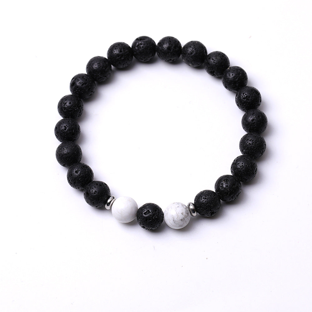 Women's & Men's Black Flash Mixed White-barked Pine Volcanic Rock Diamond-shaped Iron Ore Bracelets