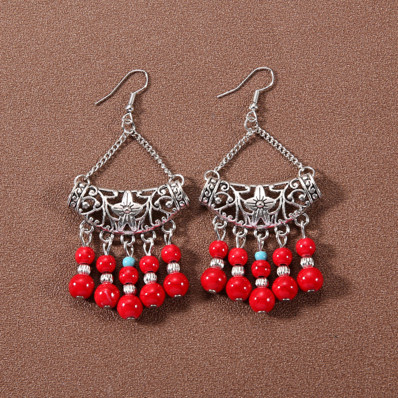 Tassel Turquoise Retro Minority Ethnic Style Graceful Personality Tibetan Earrings