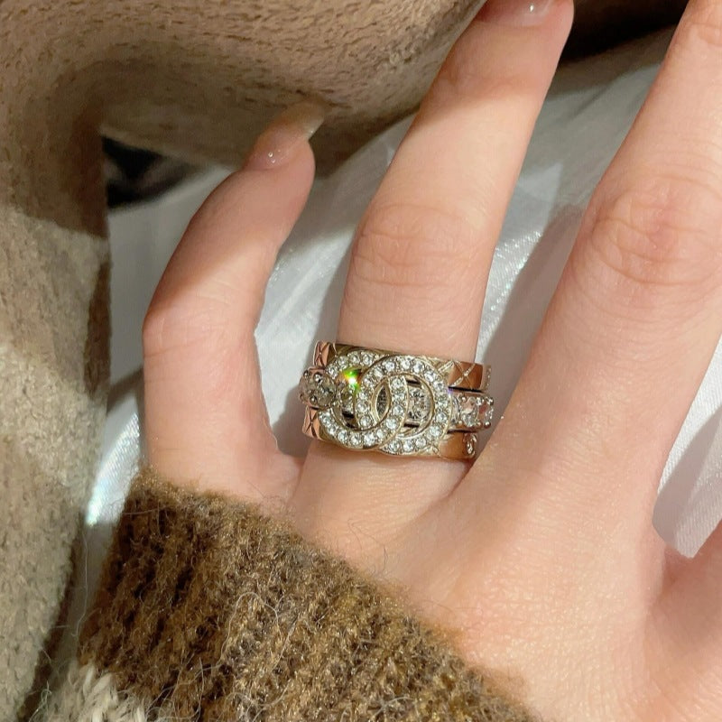 Women's Three-piece Full Diamond Plaid Fashion High Version Rings