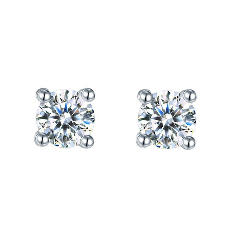 Platinum Plated Female Male Eight Hearts Arrows Moissanite Simple Single Stud Earrings