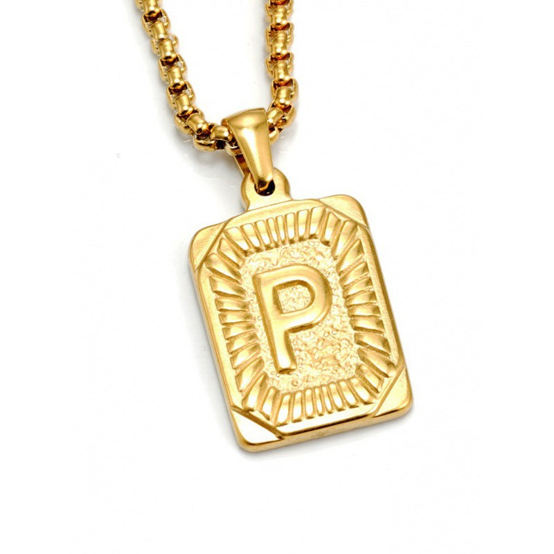 Men's Gold Square Double-sided English Letter Titanium Necklaces