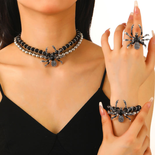 Exaggerated Halloween Diamond Spider Suit Female Necklaces