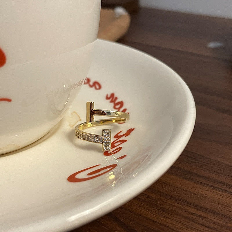 Real Gold Electroplated Zircon Buckle Light Luxury High Sense Index Ring