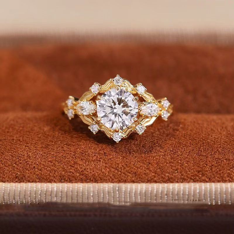 Shiny Diamond Female Brushed Blue Red Spot Drill Index Finger Ring