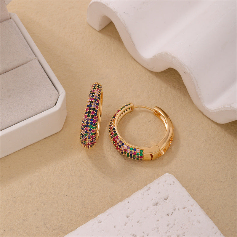 Round Micro Inlaid Zircon Clip Advanced Sense Earrings
