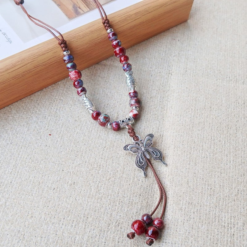 Women's Vintage Ethnic Style Ceramic Long Sweater Necklace
