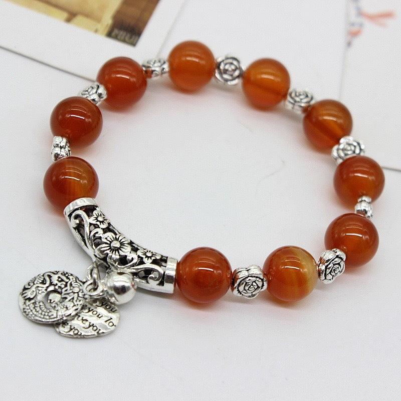 Women's Sier Hand Ethnic Style Handmade Beaded Opal String Bracelet
