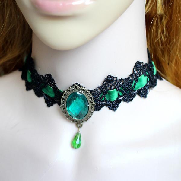 Lace Gothic Choker Rhinestone Black Halloween Necklace