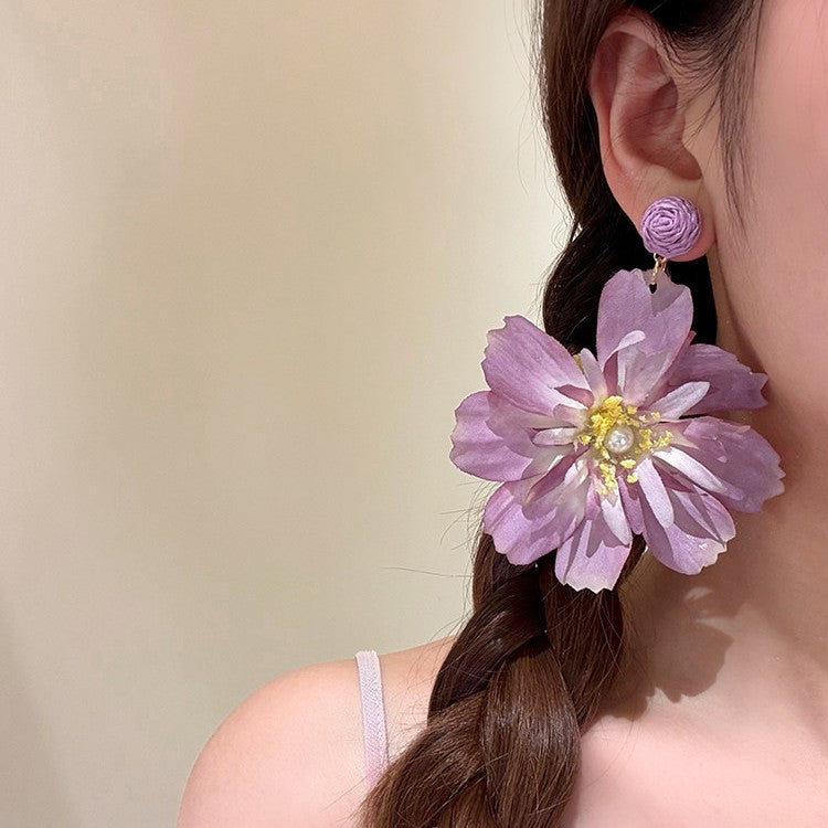 Fragrant Super Fairy Beautiful Purple Flower Female Seaside Vacation Style Earrings
