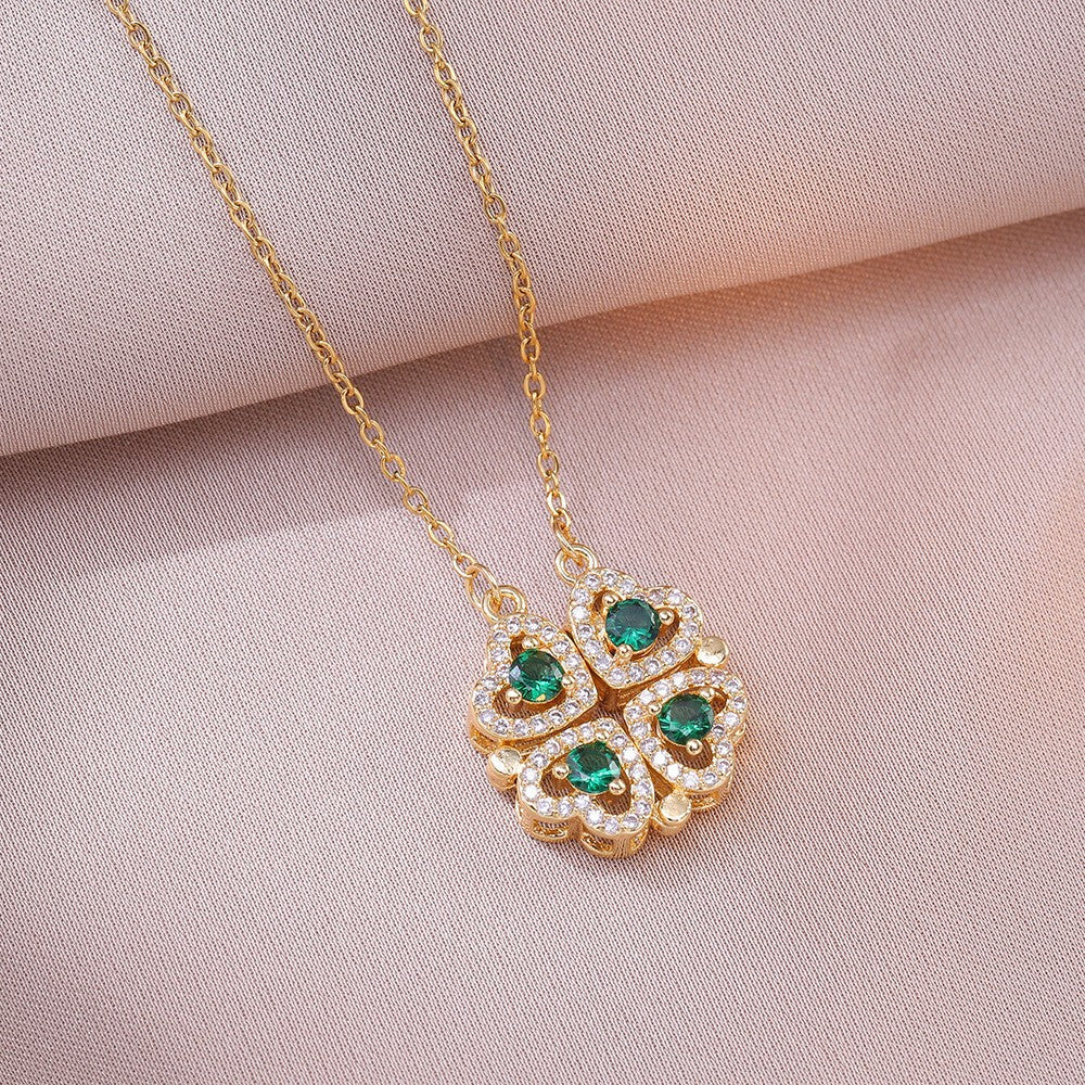 Women's Steel Cross Chain Open Close Four-leaf Flower Necklace