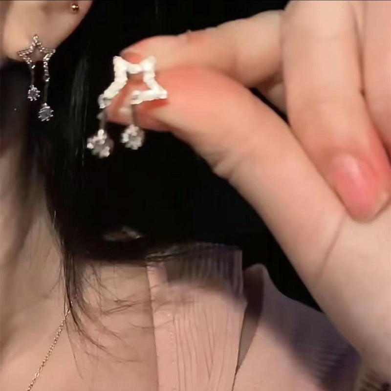 Niche Design Double Flow Star Zircon Female Summer Light Luxury Stud Earrings